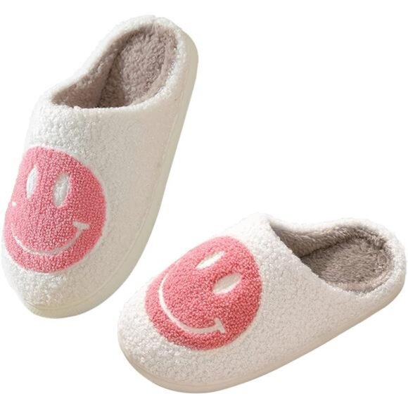 NEW Smile Face Slippers for Women – Retro Happy Face Plush Slippers, Soft & - Picture 2 of 8